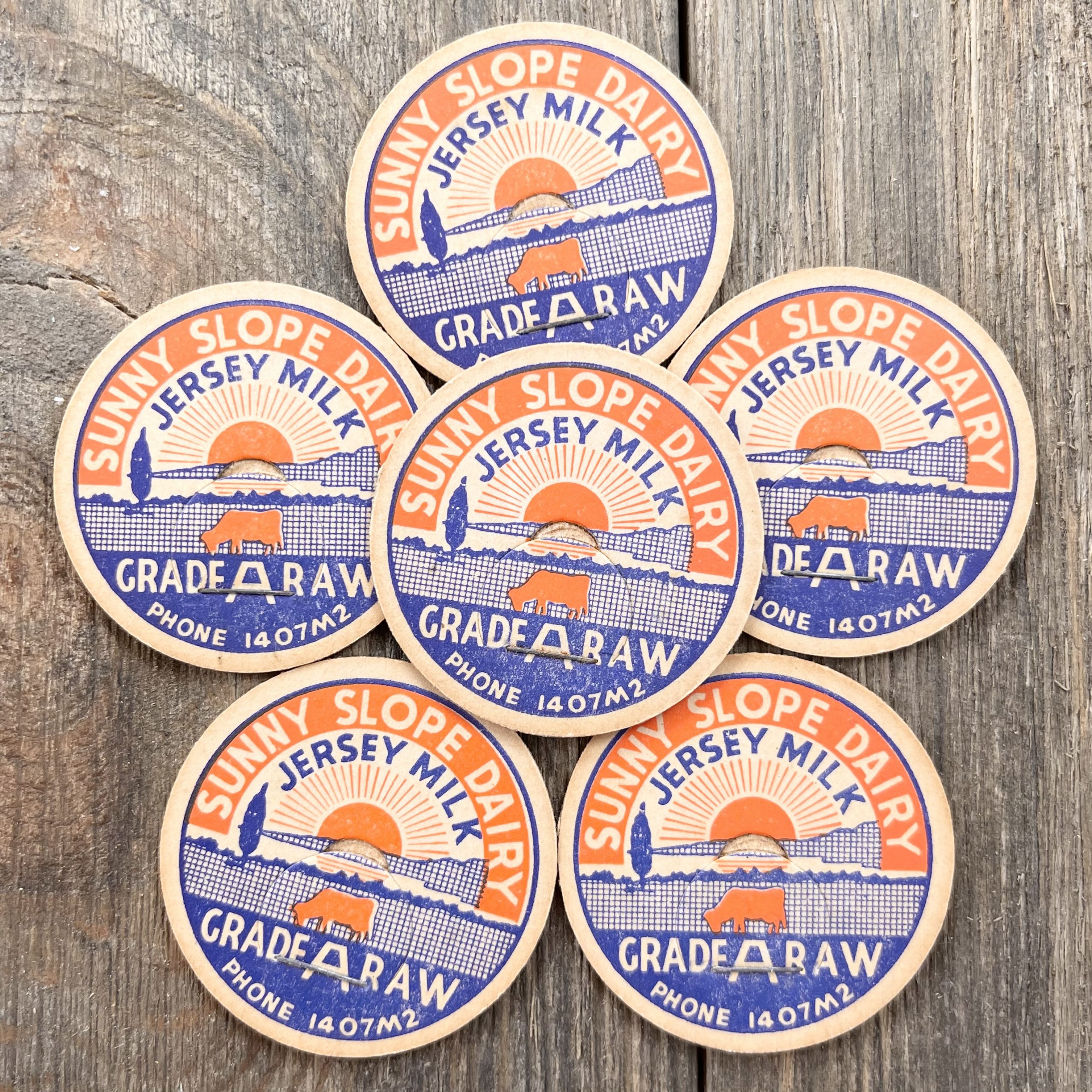 6 Vintage Sunny Slope Dairy Milk Caps