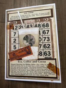 A collaged greeting card made with vintage ephemera