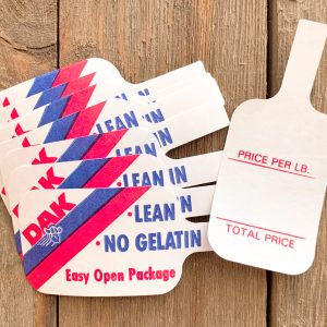 Twelve DAK butcher meat price tags