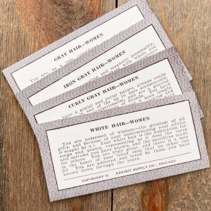 Four vintage brown and white fortune cards for grey-haired women from the 1920s