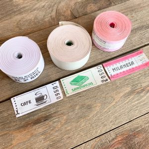 3 Vintage rolls of food-related tickets from Argentina - Cafe, Sandwichs, and Milanesa