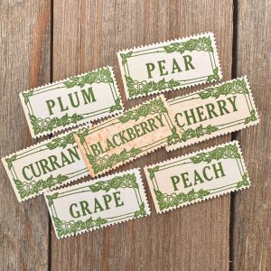7 different vintage green and white old canning labels