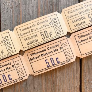 2 rows of vintage school tickets in shades of cream and beige